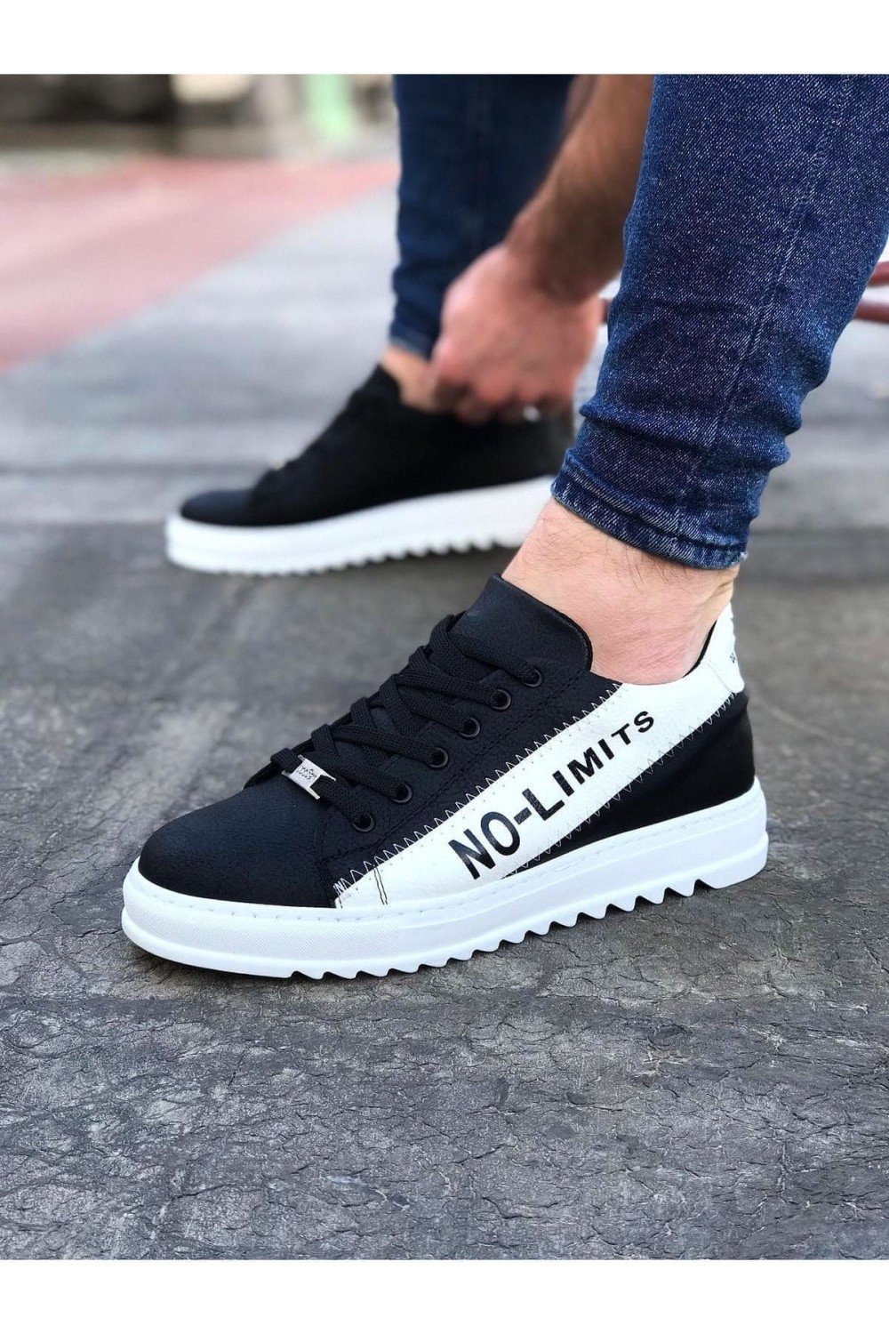 WG027 Erkek Günlük Bağcıklı No - Limits Cilt Spor Sneaker Ayakkabı CBT - Siyah/Beyaz – Wagoon Erkek Ayakkabı