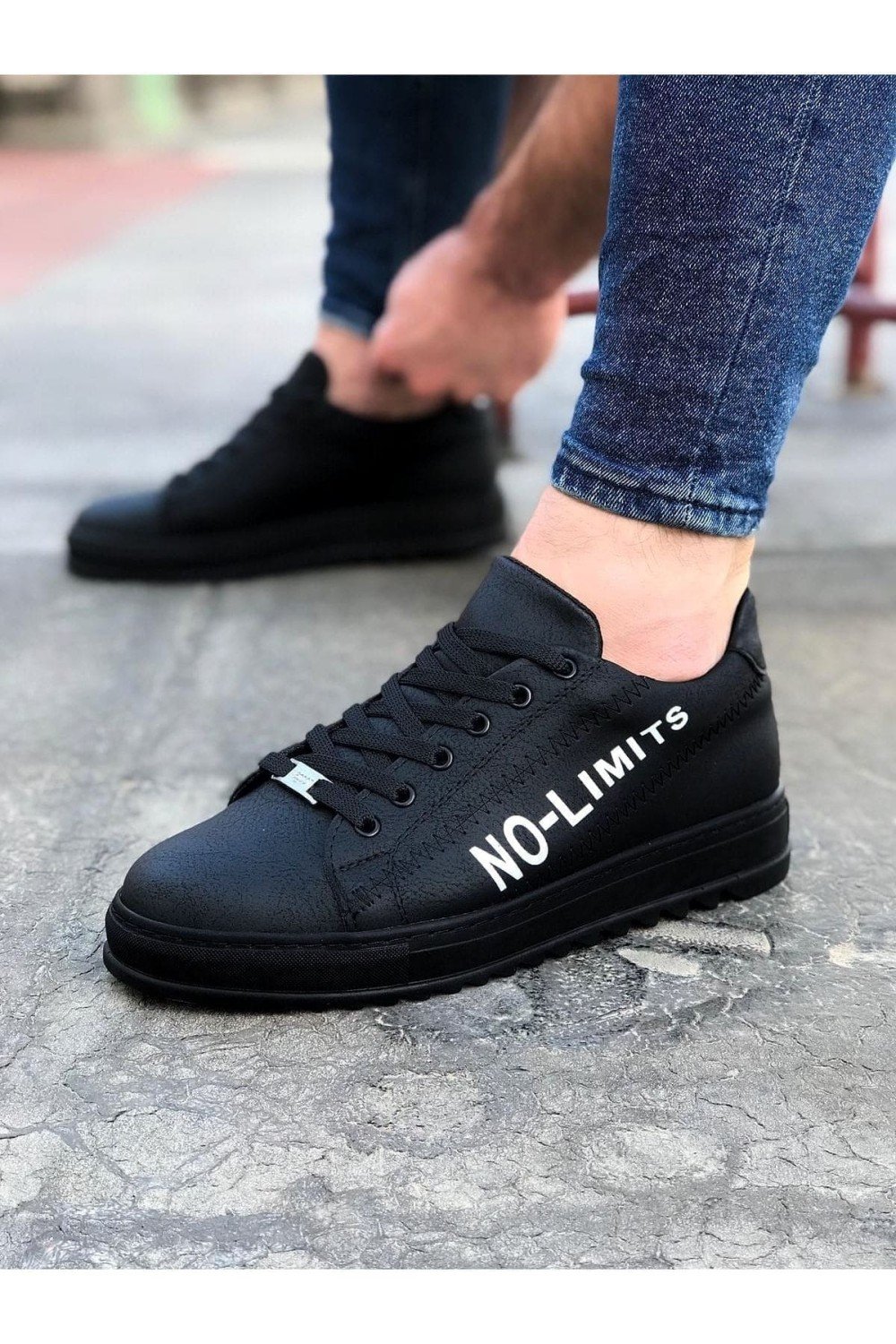 WG027 Erkek Günlük Bağcıklı No - Limits Cilt Spor Sneaker Ayakkabı CST - Siyah – Wagoon Erkek Ayakkabı