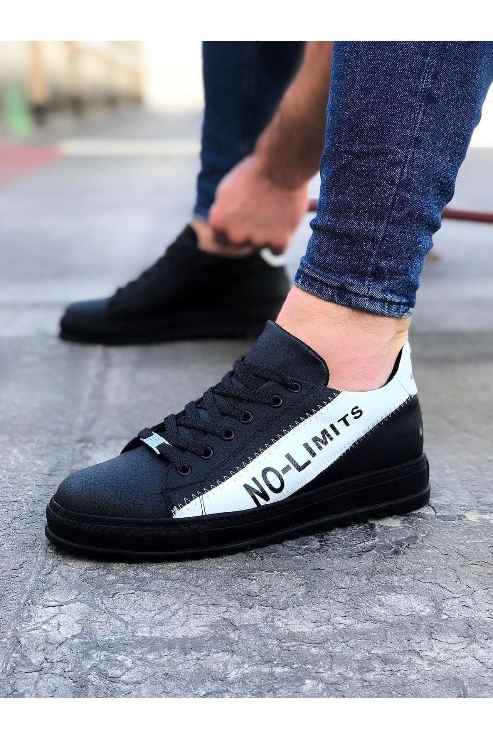 WG027 Erkek Günlük Bağcıklı No - Limits Cilt Spor Sneaker Ayakkabı CST - Siyah/Beyaz – Wagoon Erkek Ayakkabı