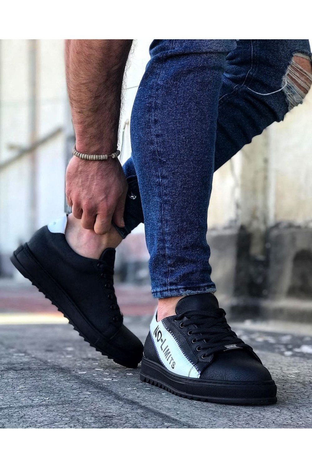 WG027 Erkek Günlük Bağcıklı No - Limits Cilt Spor Sneaker Ayakkabı CST - Siyah/Beyaz – Wagoon Erkek Ayakkabı
