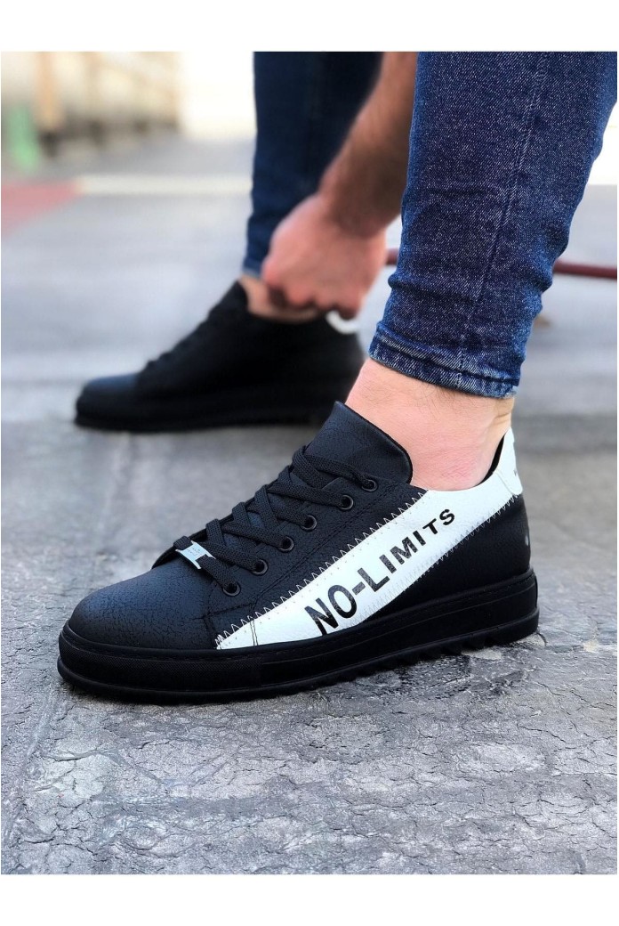 WG027 Erkek Günlük Bağcıklı No - Limits Cilt Spor Sneaker Ayakkabı CST - Siyah/Beyaz