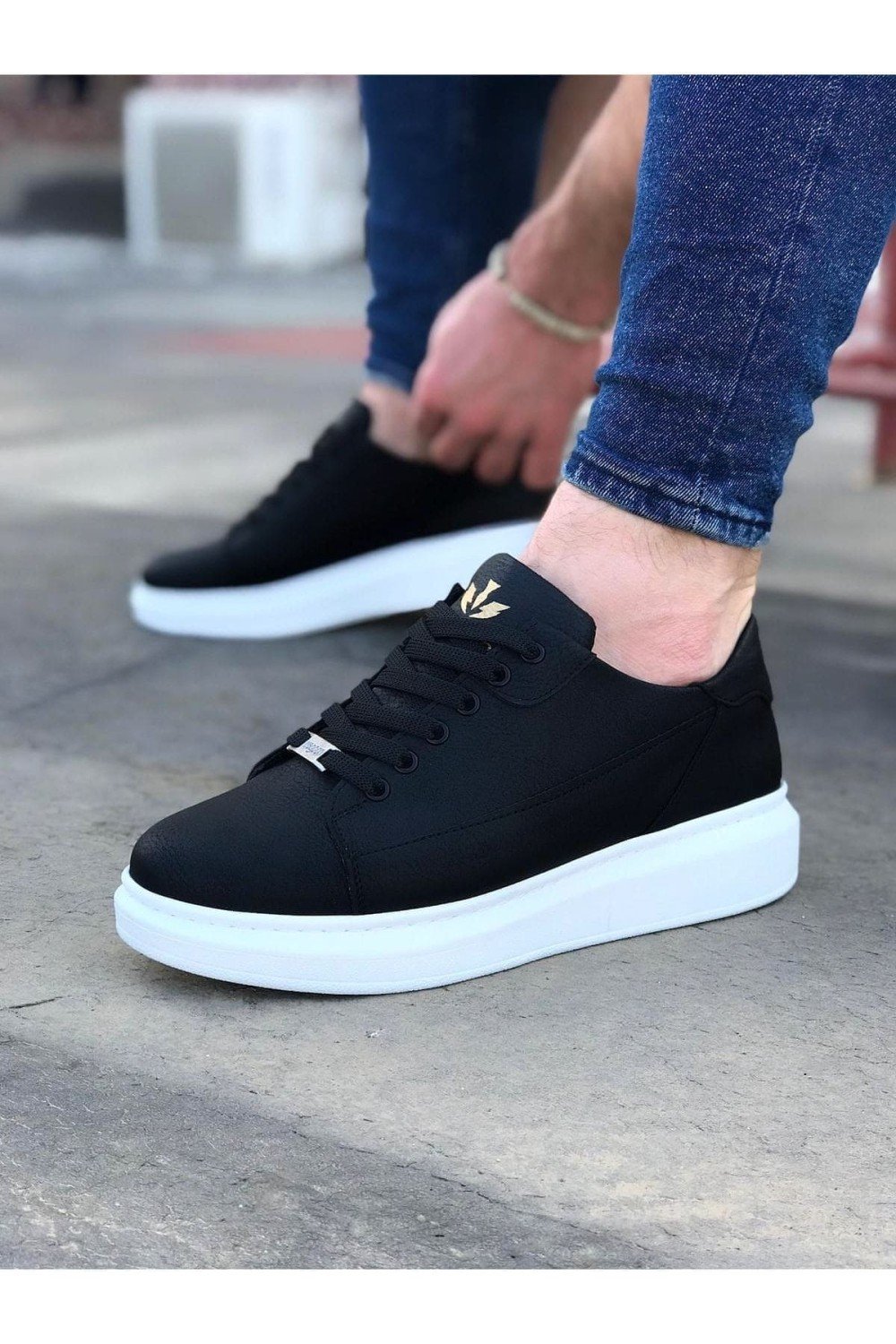 WG028 Erkek Günlük Bağcıklı Cilt Spor Sneaker Ayakkabı CBT - Siyah – Wagoon Erkek Ayakkabı