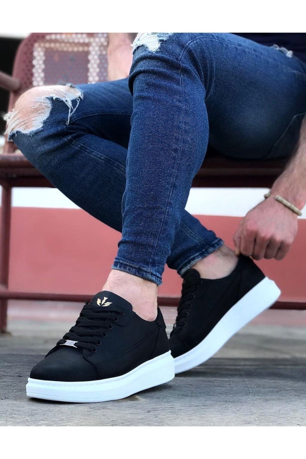 WG028 Erkek Günlük Bağcıklı Cilt Spor Sneaker Ayakkabı CBT - Siyah – Wagoon Erkek Ayakkabı