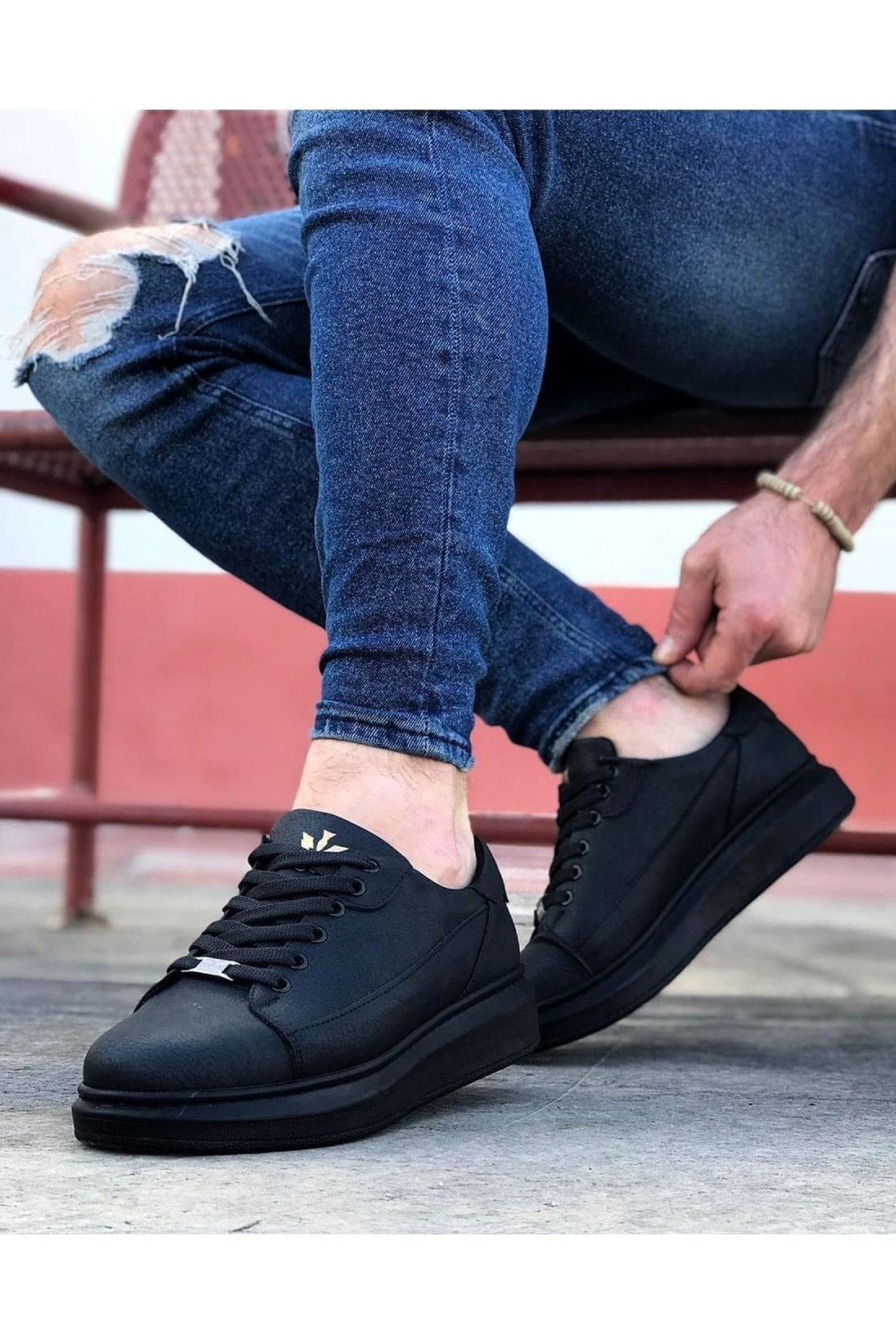 WG028 Erkek Günlük Bağcıklı Cilt Spor Sneaker Ayakkabı CST - Siyah – Wagoon Erkek Ayakkabı