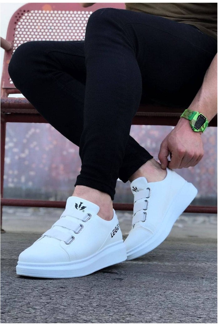 WG029 Erkek Günlük Lastikli Legend Cilt Spor Sneaker Ayakkabı CBT - Beyaz