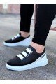 WG029 Erkek Günlük Lastikli Legend Cilt Spor Sneaker Ayakkabı CBT - Siyah/Beyaz – Wagoon Erkek Ayakkabı