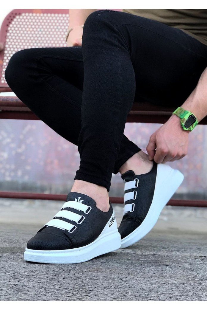 WG029 Erkek Günlük Lastikli Legend Cilt Spor Sneaker Ayakkabı CBT - Siyah/Beyaz WG029 Erkek Günlük Lastikli Legend Cilt Spor Sneaker Ayakkabı CBT - Siyah/Beyaz