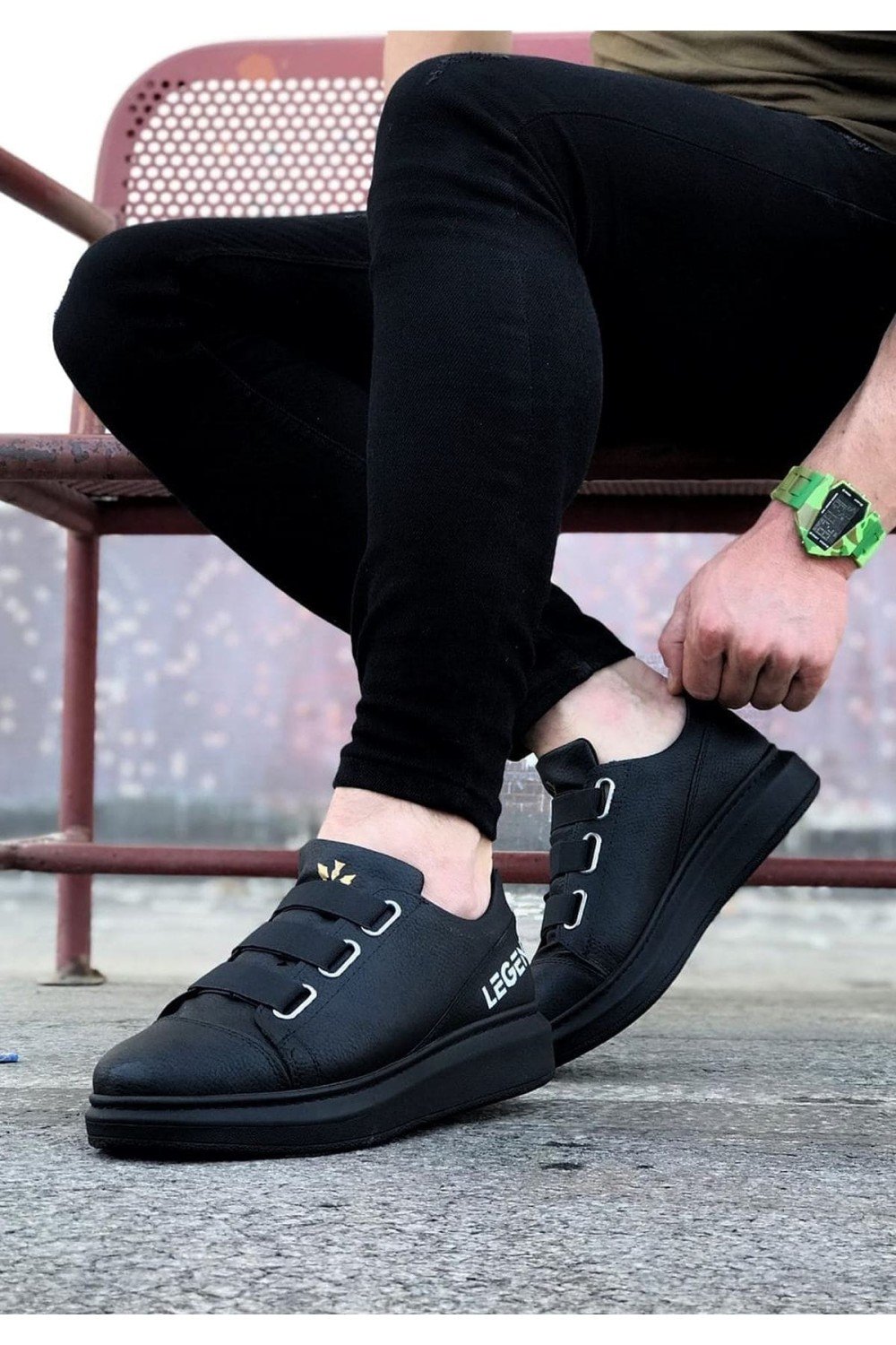 WG029 Erkek Günlük Lastikli Legend Cilt Spor Sneaker Ayakkabı CST - Siyah – Wagoon Erkek Ayakkabı