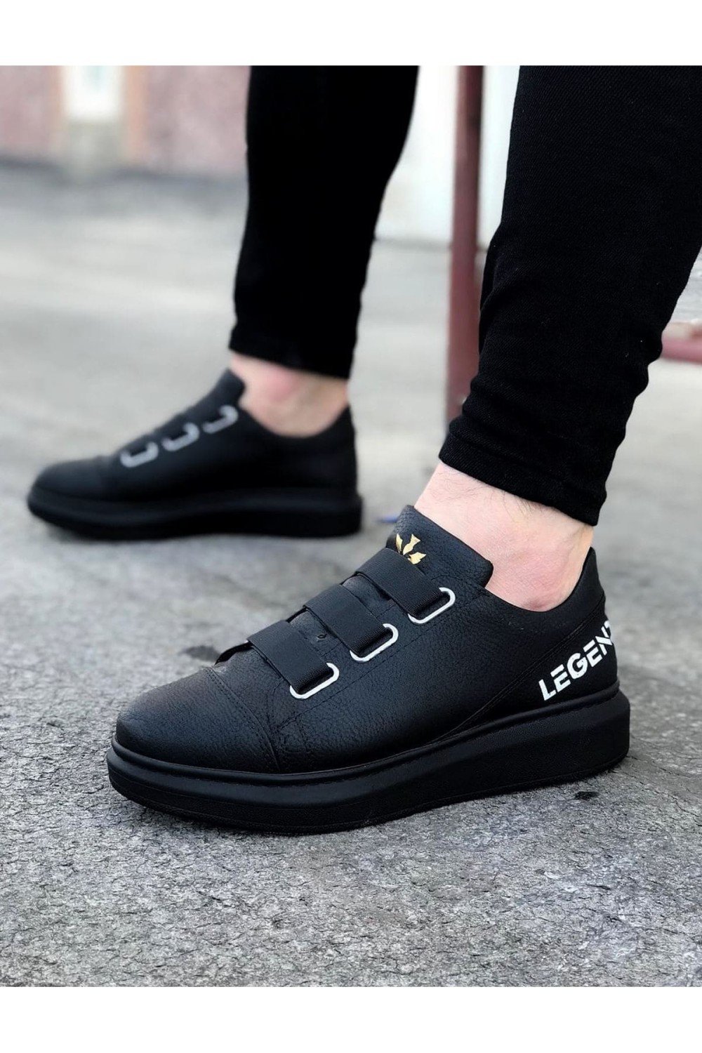 WG029 Erkek Günlük Lastikli Legend Cilt Spor Sneaker Ayakkabı CST - Siyah – Wagoon Erkek Ayakkabı