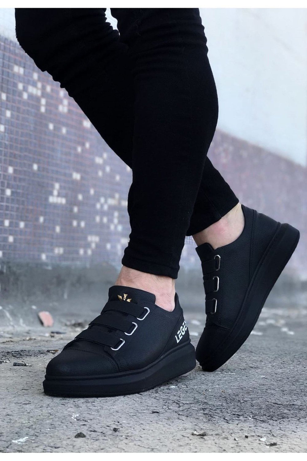 WG029 Erkek Günlük Lastikli Legend Cilt Spor Sneaker Ayakkabı CST - Siyah – Wagoon Erkek Ayakkabı