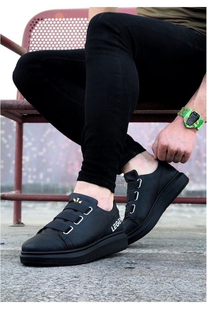 WG029 Erkek Günlük Lastikli Legend Cilt Spor Sneaker Ayakkabı CST - Siyah