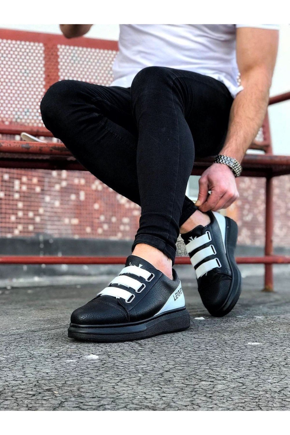 WG029 Erkek Günlük Lastikli Legend Cilt Spor Sneaker Ayakkabı CST - Siyah/Beyaz – Wagoon Erkek Ayakkabı