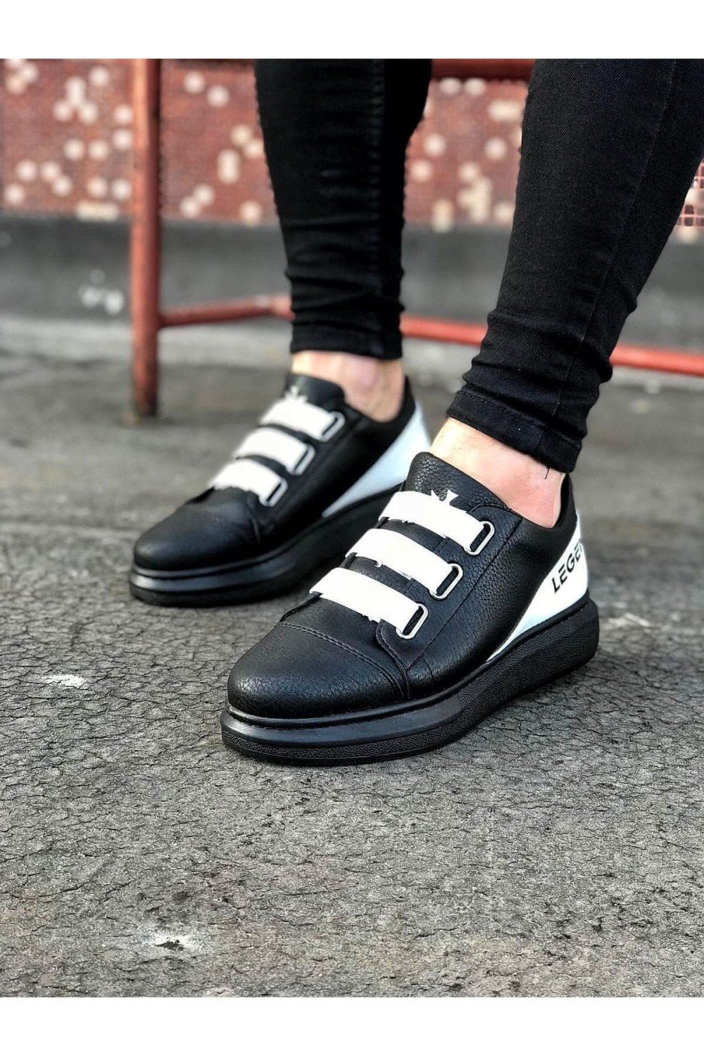 WG029 Erkek Günlük Lastikli Legend Cilt Spor Sneaker Ayakkabı CST - Siyah/Beyaz – Wagoon Erkek Ayakkabı