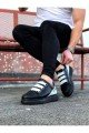WG029 Erkek Günlük Lastikli Legend Cilt Spor Sneaker Ayakkabı CST - Siyah/Beyaz
