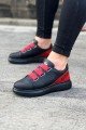 WG029 Erkek Günlük Lastikli Legend Cilt Spor Sneaker Ayakkabı CST - Siyah/Kırmızı – Wagoon Erkek Ayakkabı