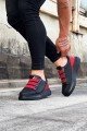 WG029 Erkek Günlük Lastikli Legend Cilt Spor Sneaker Ayakkabı CST - Siyah/Kırmızı – Wagoon Erkek Ayakkabı