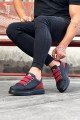WG029 Erkek Günlük Lastikli Legend Cilt Spor Sneaker Ayakkabı CST - Siyah/Kırmızı