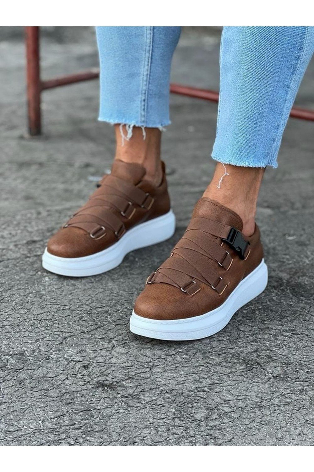WG033 Erkek Günlük Tokalı Cilt Spor Sneaker Ayakkabı CBT - Taba – Wagoon Erkek Ayakkabı