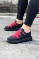 WG033 Erkek Günlük Tokalı Cilt Spor Sneaker Ayakkabı CST - Siyah/Kırmızı – Wagoon Erkek Ayakkabı