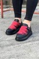 WG033 Erkek Günlük Tokalı Cilt Spor Sneaker Ayakkabı CST - Siyah/Kırmızı