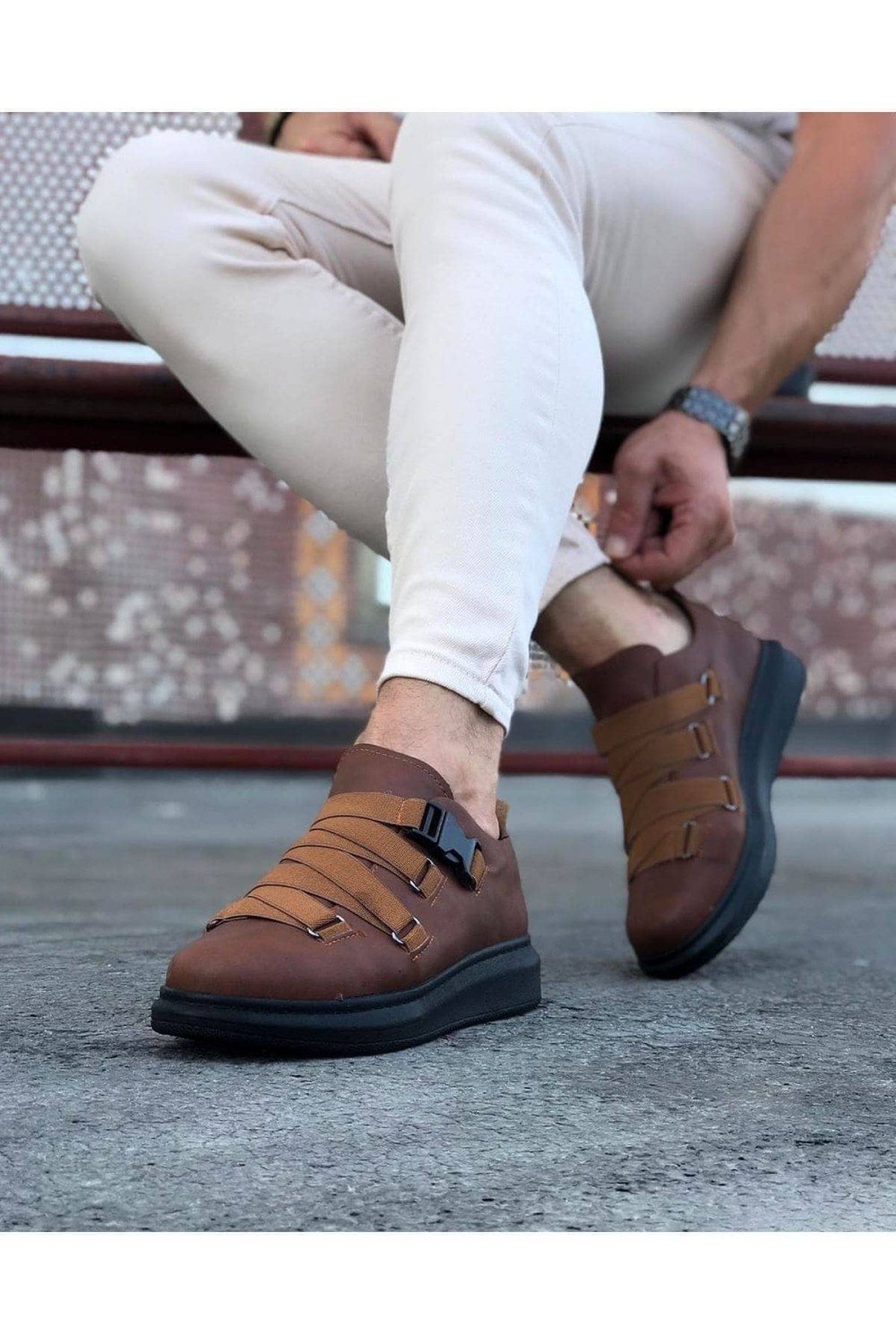 WG033 Erkek Günlük Tokalı Cilt Spor Sneaker Ayakkabı CST - Taba – Wagoon Erkek Ayakkabı