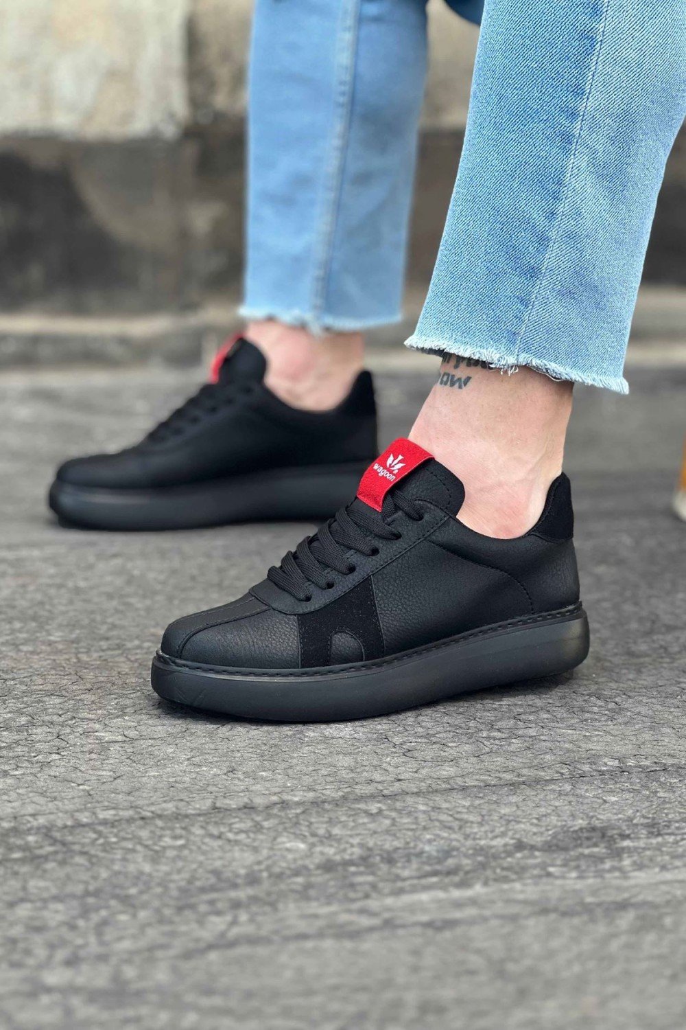 WG040 Erkek Günlük Bağcıklı Cilt Spor Sneaker Ayakkabı CST - Siyah – Wagoon Erkek Ayakkabı