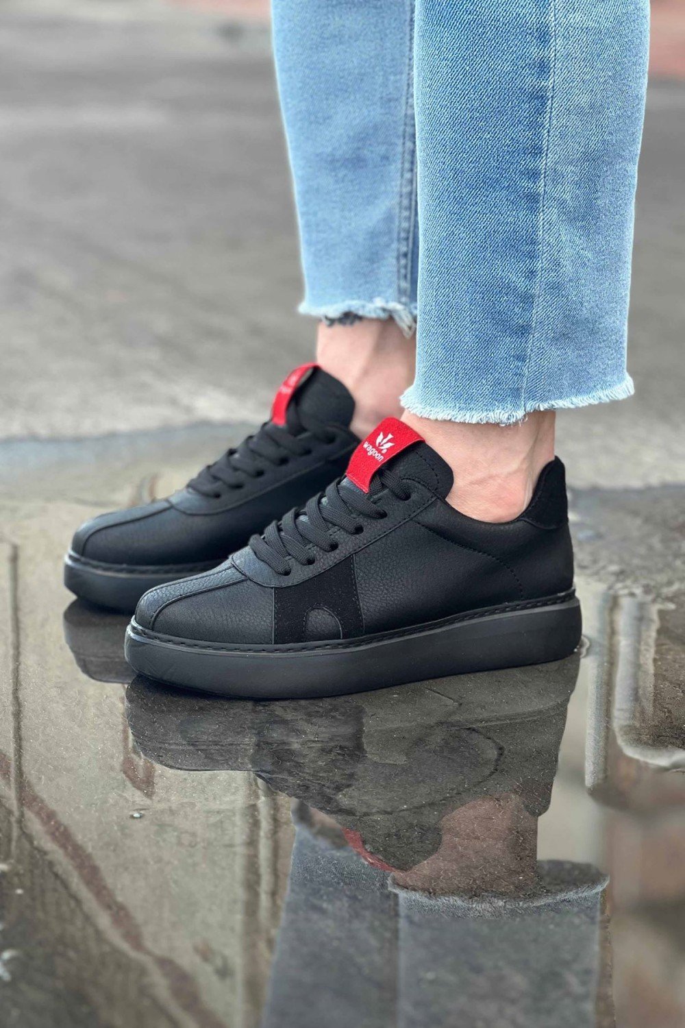 WG040 Erkek Günlük Bağcıklı Cilt Spor Sneaker Ayakkabı CST - Siyah – Wagoon Erkek Ayakkabı