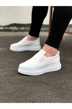 WG049 Erkek Günlük Bağcıksız Cilt Spor Sneaker Ayakkabı CBT - Beyaz
