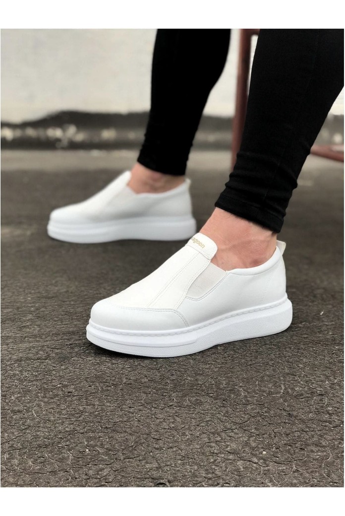 WG049 Erkek Günlük Bağcıksız Cilt Spor Sneaker Ayakkabı CBT - Beyaz