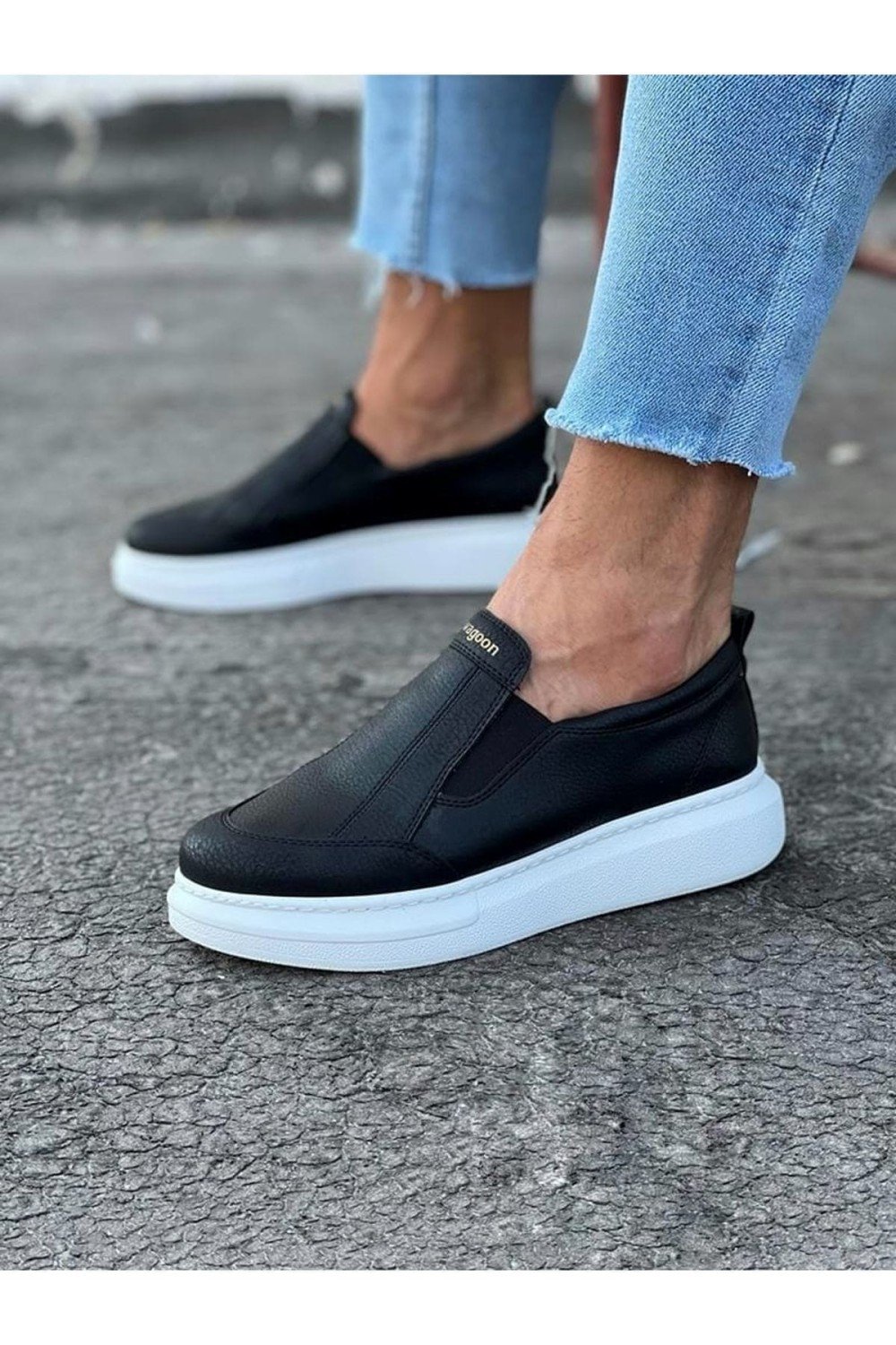 WG049 Erkek Günlük Bağcıksız Cilt Spor Sneaker Ayakkabı CBT - Siyah – Wagoon Erkek Ayakkabı