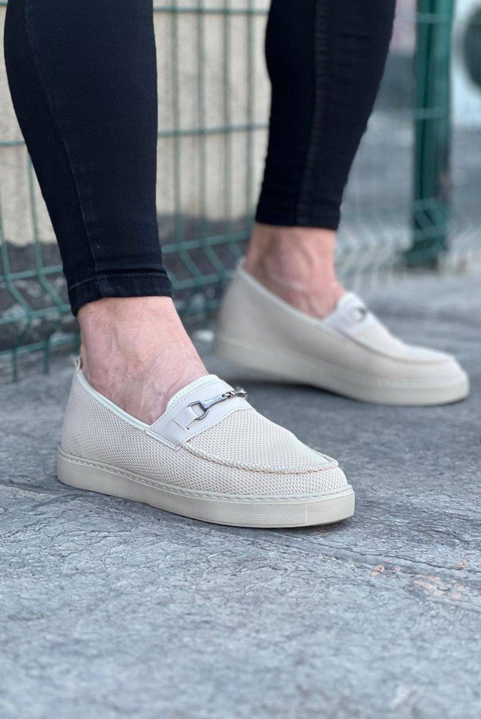 WG060 Erkek Günlük Bağcıksız Triko Cilt Klasik Ayakkabı TCBT - Bej WG060 Erkek Günlük Bağcıksız Triko Cilt Klasik Ayakkabı TCBT - Bej