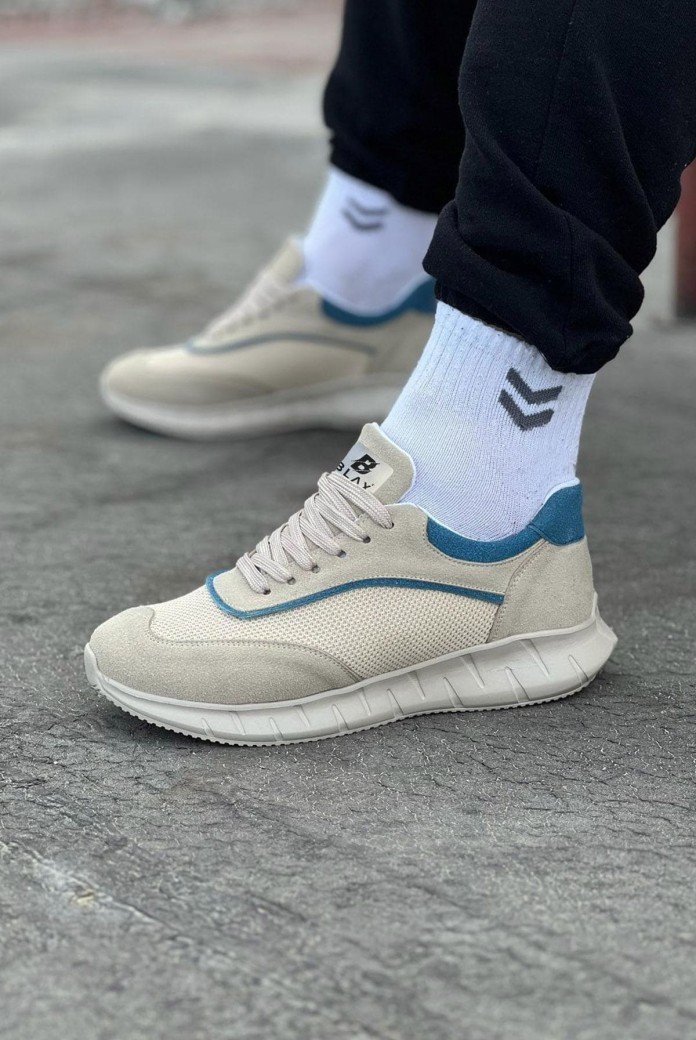WG062 Erkek Günlük Bağcıklı Cilt Triko Spor Sneaker Ayakkabı CTBT - Bej WG062 Erkek Günlük Bağcıklı Cilt Triko Spor Sneaker Ayakkabı CTBT - Bej