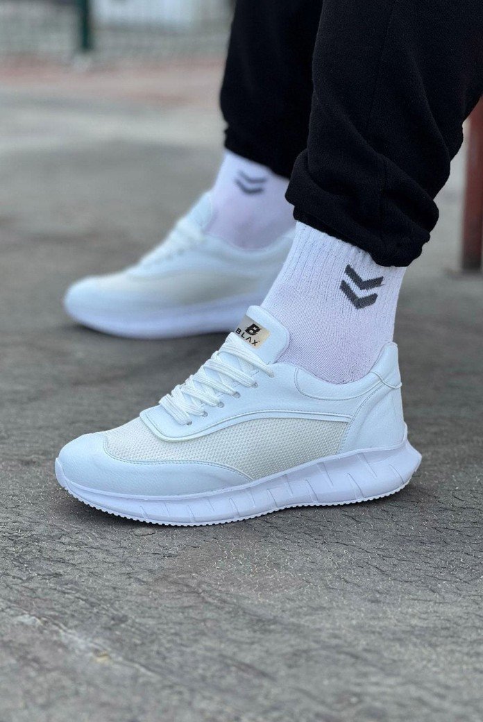 WG062 Erkek Günlük Bağcıklı Cilt Triko Spor Sneaker Ayakkabı CTBT - Beyaz WG062 Erkek Günlük Bağcıklı Cilt Triko Spor Sneaker Ayakkabı CTBT - Beyaz