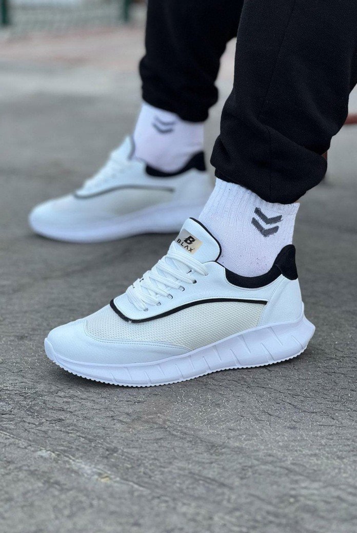 WG062 Erkek Günlük Bağcıklı Cilt Triko Spor Sneaker Ayakkabı CTBT - Beyaz/Siyah WG062 Erkek Günlük Bağcıklı Cilt Triko Spor Sneaker Ayakkabı CTBT - Beyaz/Siyah