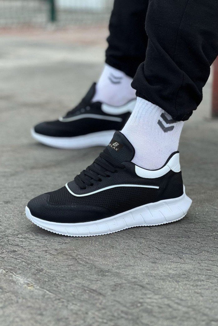 WG062 Erkek Günlük Bağcıklı Cilt Triko Spor Sneaker Ayakkabı CTBT - Siyah/Beyaz WG062 Erkek Günlük Bağcıklı Cilt Triko Spor Sneaker Ayakkabı CTBT - Siyah/Beyaz