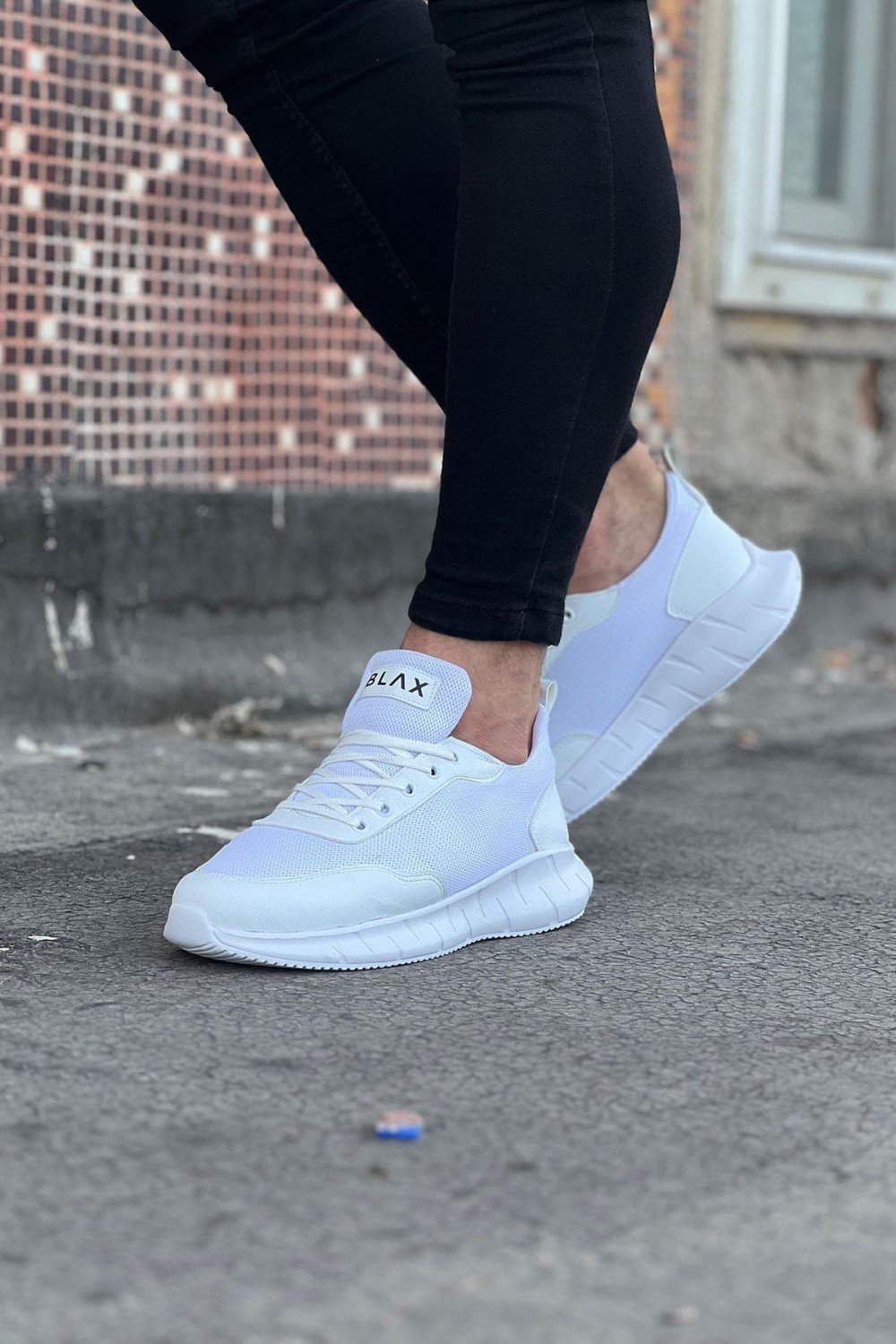 WG063 Erkek Günlük Bağcıklı Triko Cilt Spor Sneaker Ayakkabı TCBT - Beyaz – Wagoon Erkek Ayakkabı