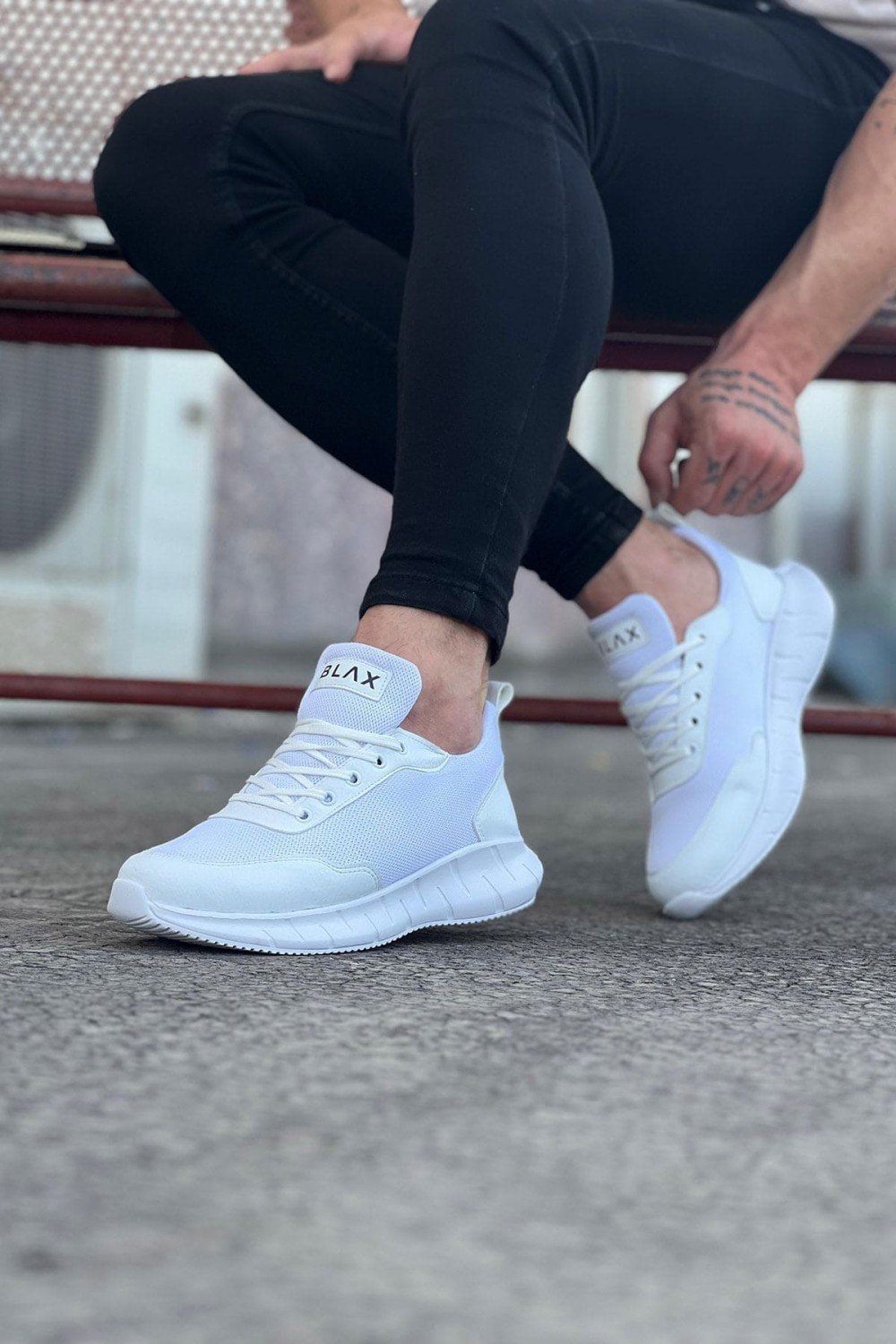 WG063 Erkek Günlük Bağcıklı Triko Cilt Spor Sneaker Ayakkabı TCBT - Beyaz – Wagoon Erkek Ayakkabı