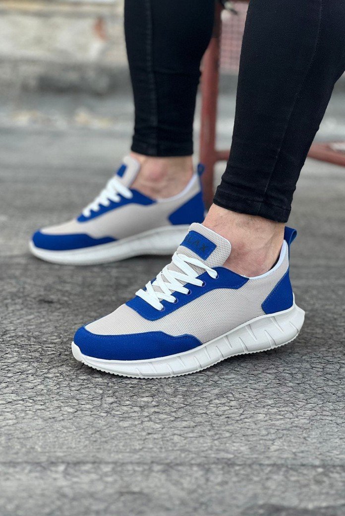 WG063 Erkek Günlük Bağcıklı Triko Süet Spor Sneaker Ayakkabı TSBT - Bej/Mavi WG063 Erkek Günlük Bağcıklı Triko Süet Spor Sneaker Ayakkabı TSBT - Bej/Mavi