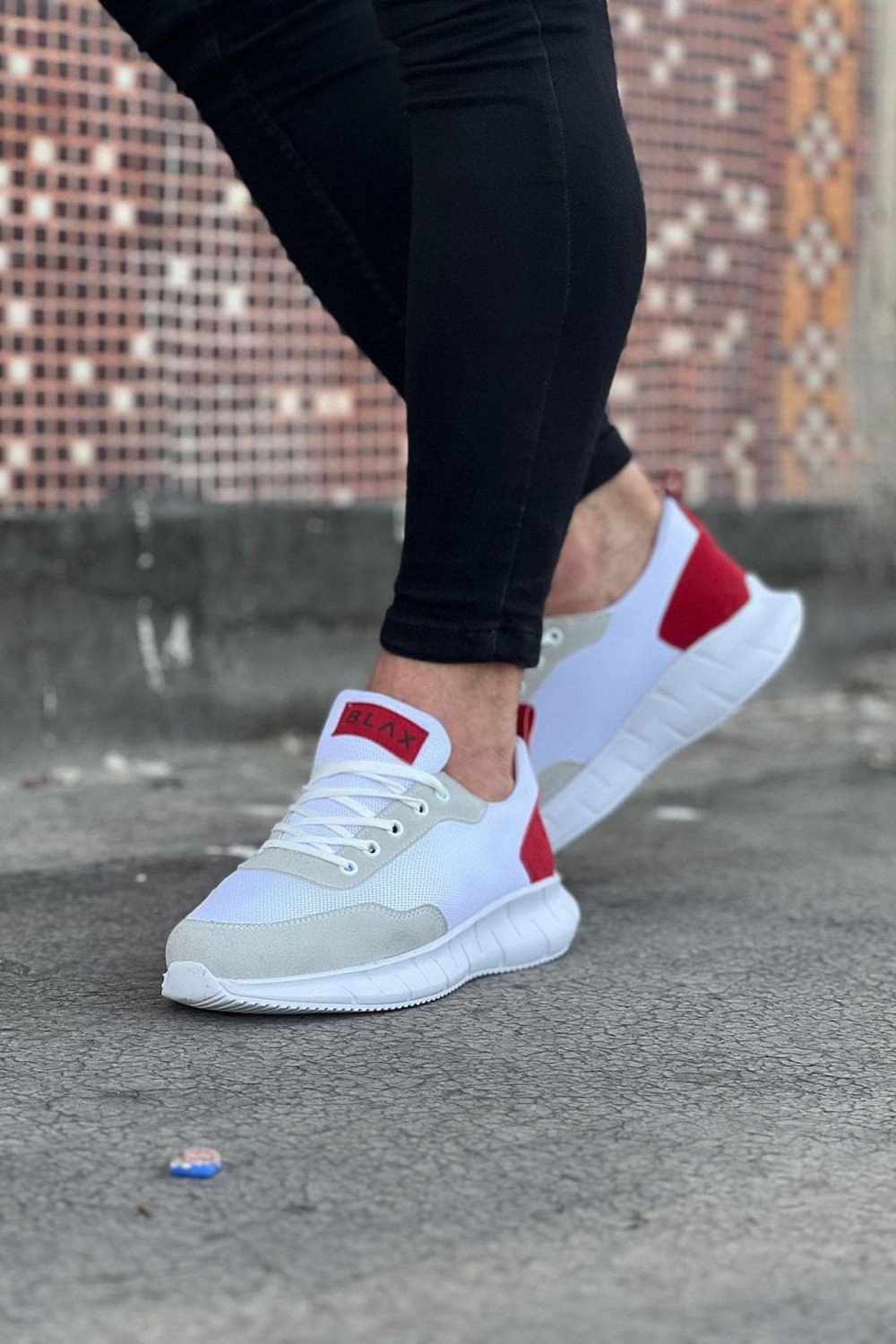 WG063 Erkek Günlük Bağcıklı Triko Süet Spor Sneaker Ayakkabı TSBT - Beyaz/Kırmızı – Wagoon Erkek Ayakkabı