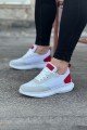 WG063 Erkek Günlük Bağcıklı Triko Süet Spor Sneaker Ayakkabı TSBT - Beyaz/Kırmızı