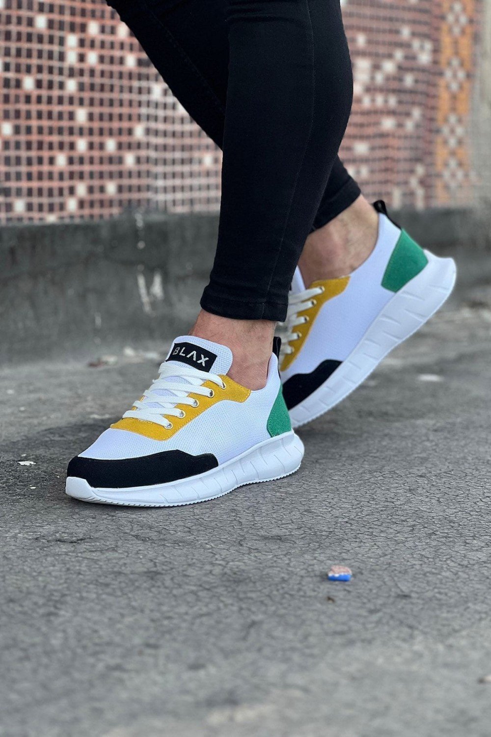 WG063 Erkek Günlük Bağcıklı Triko Süet Spor Sneaker Ayakkabı TSBT - Beyaz/Sarı – Wagoon Erkek Ayakkabı