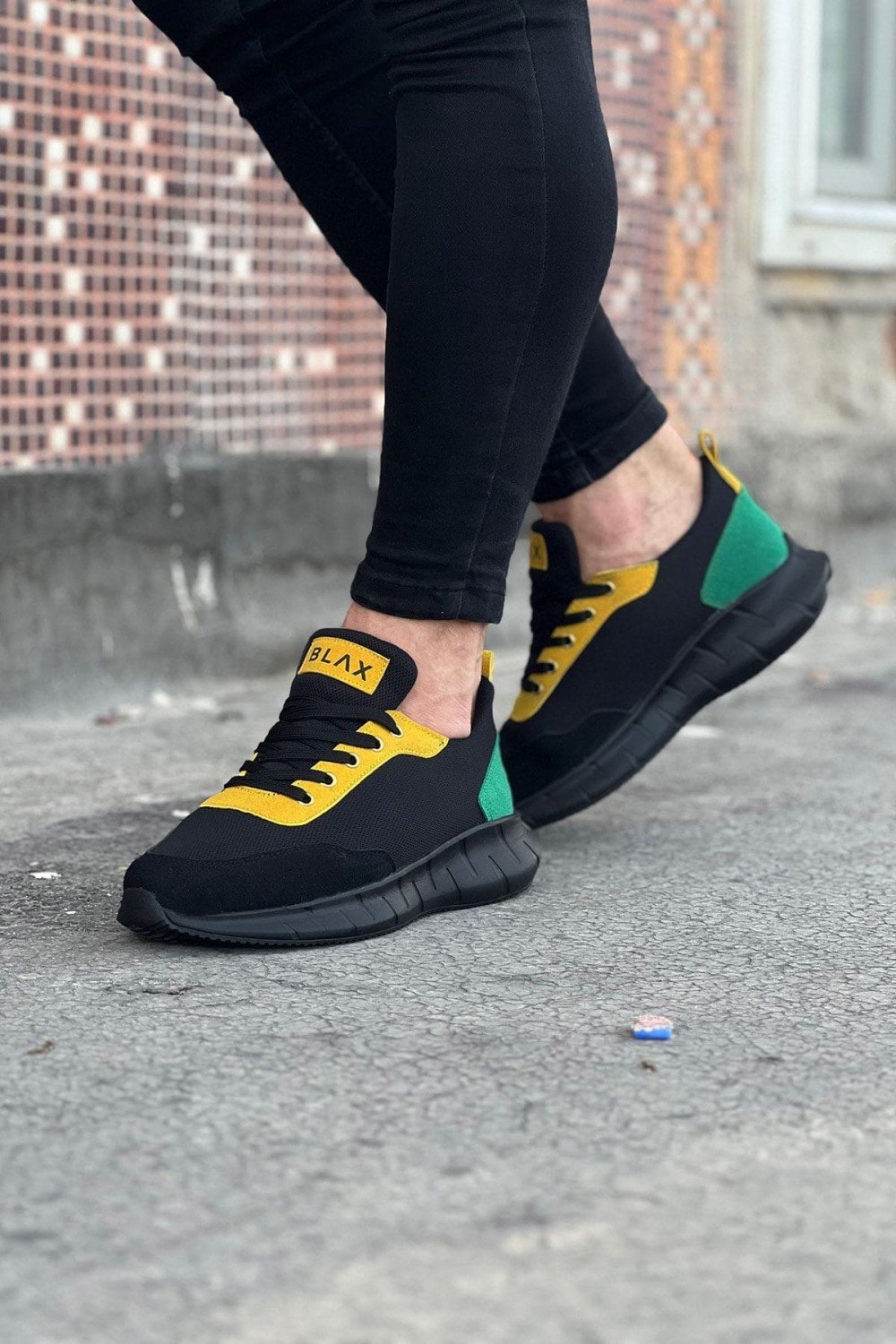 WG063 Erkek Günlük Bağcıklı Triko Süet Spor Sneaker Ayakkabı TSST - Siyah/Sarı – Wagoon Erkek Ayakkabı