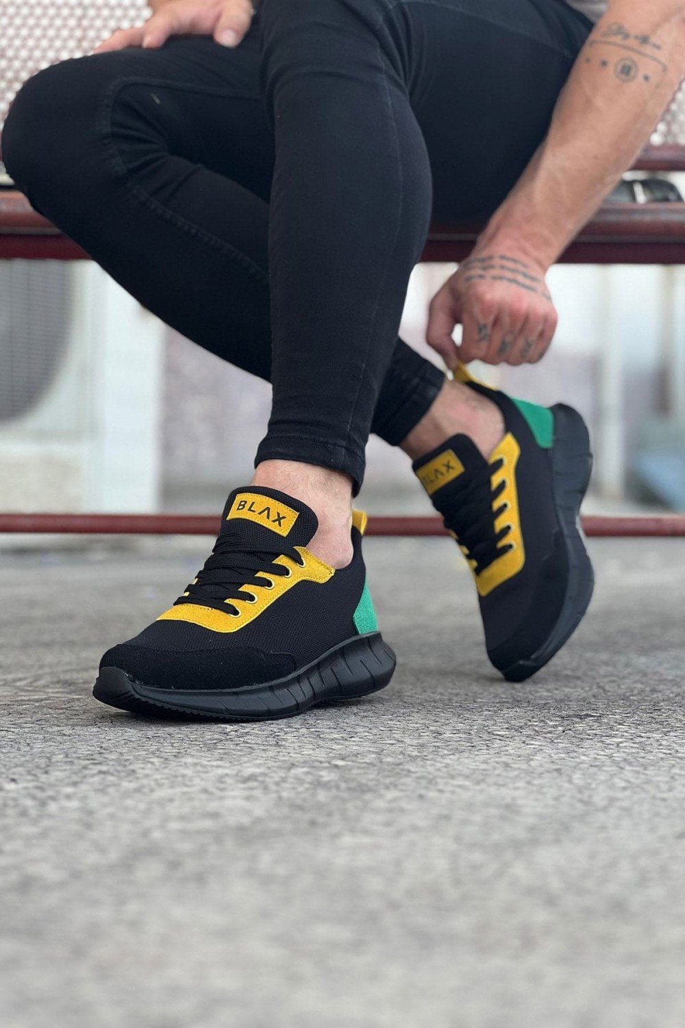 WG063 Erkek Günlük Bağcıklı Triko Süet Spor Sneaker Ayakkabı TSST - Siyah/Sarı – Wagoon Erkek Ayakkabı