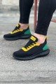 WG063 Erkek Günlük Bağcıklı Triko Süet Spor Sneaker Ayakkabı TSST - Siyah/Sarı