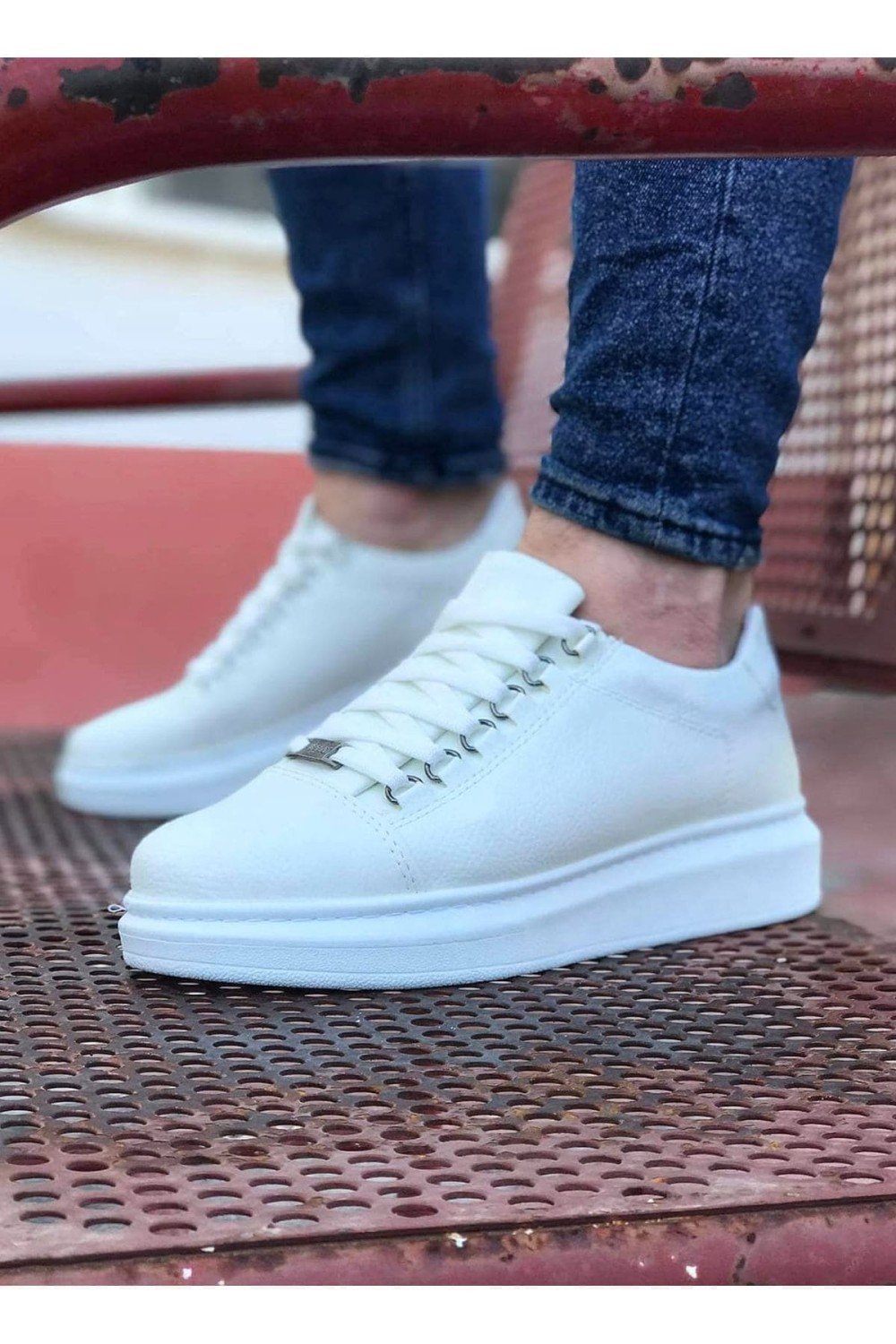 WG08 Erkek Günlük Bağcıklı Cilt Spor Sneaker Ayakkabı CBT - Beyaz – Wagoon Erkek Ayakkabı