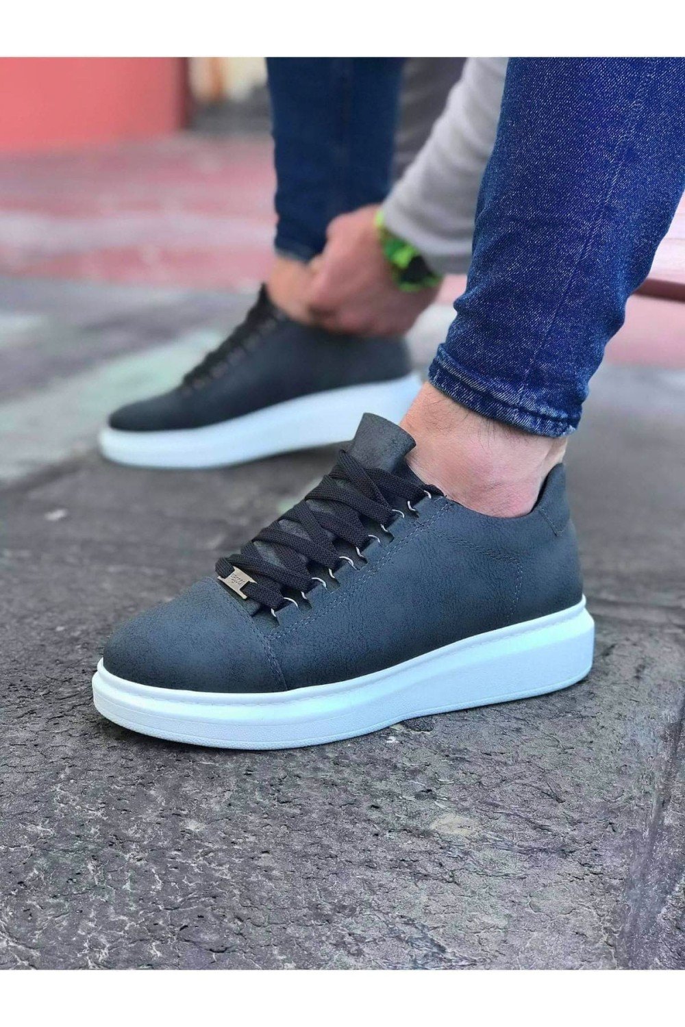 WG08 Erkek Günlük Bağcıklı Cilt Spor Sneaker Ayakkabı CBT - Gri – Wagoon Erkek Ayakkabı