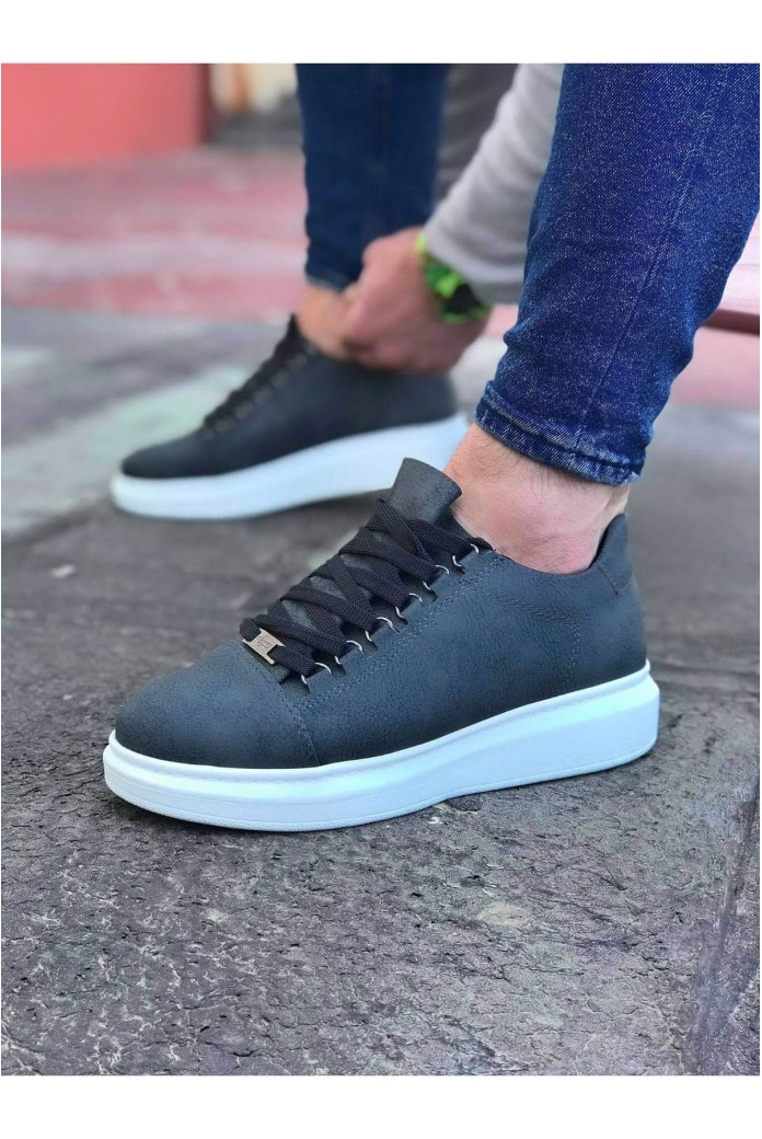 WG08 Erkek Günlük Bağcıklı Cilt Spor Sneaker Ayakkabı CBT - Gri
