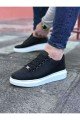 WG08 Erkek Günlük Bağcıklı Cilt Spor Sneaker Ayakkabı CBT - Siyah