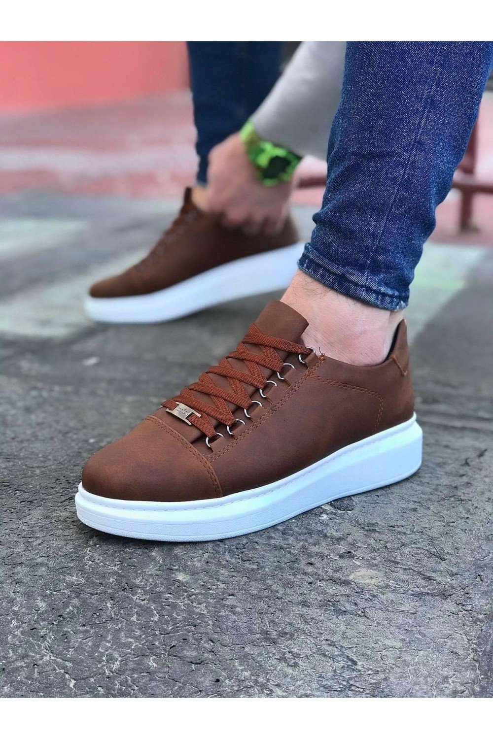 WG08 Erkek Günlük Bağcıklı Cilt Spor Sneaker Ayakkabı CBT - Taba – Wagoon Erkek Ayakkabı
