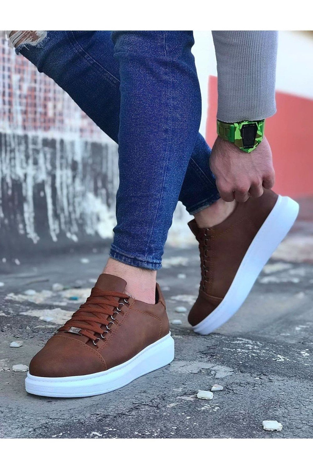 WG08 Erkek Günlük Bağcıklı Cilt Spor Sneaker Ayakkabı CBT - Taba – Wagoon Erkek Ayakkabı